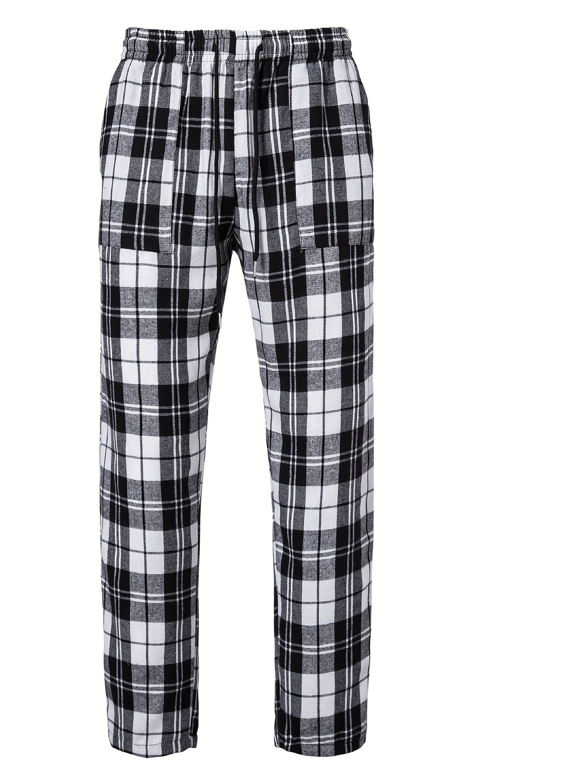 Plaid Lounge Pants with Elastic Drawstring Waist and Relaxed Leg Cut