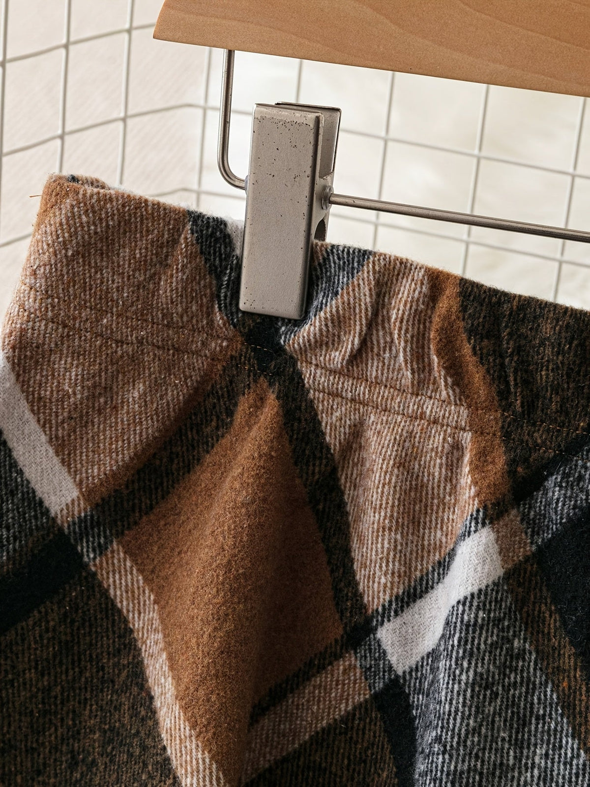 Plaid A Line Skirt with Flared Cut and Knee Length Coverage