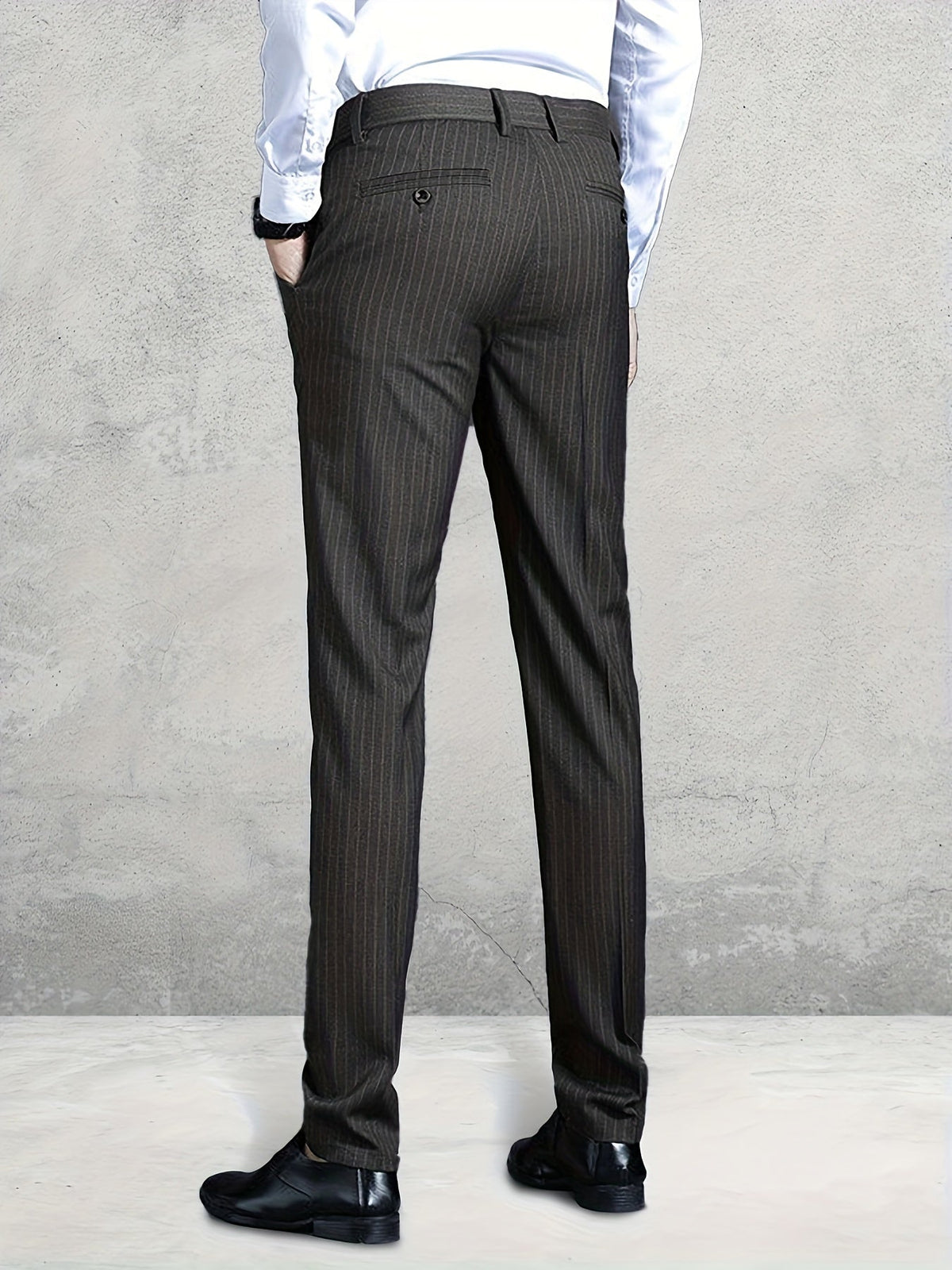 Striped Slim Fit Trousers with Belt Loops and Tapered Ankle