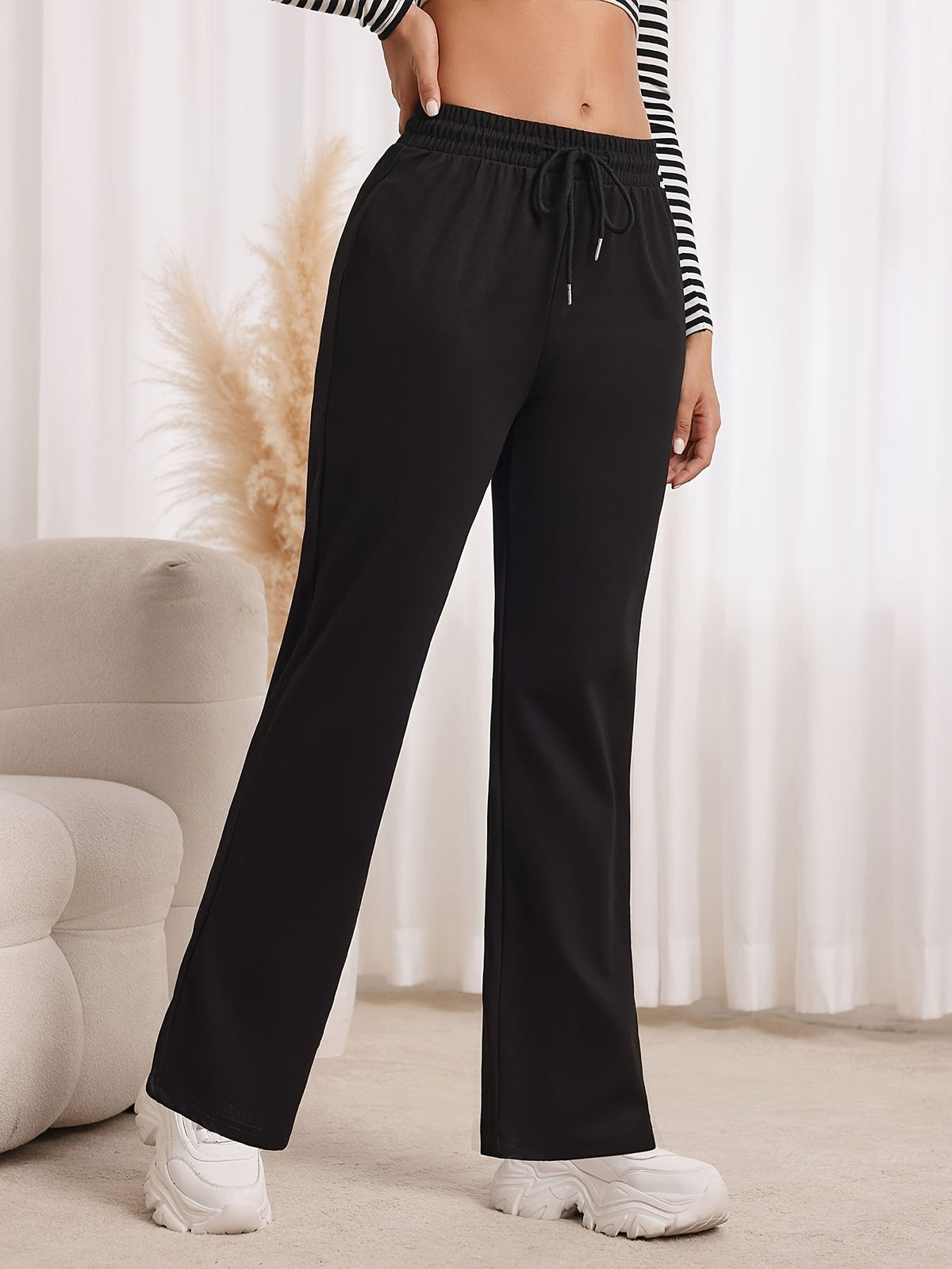 High Waist Straight Leg Sweatpants with Adjustable Drawstring and Soft Fabric