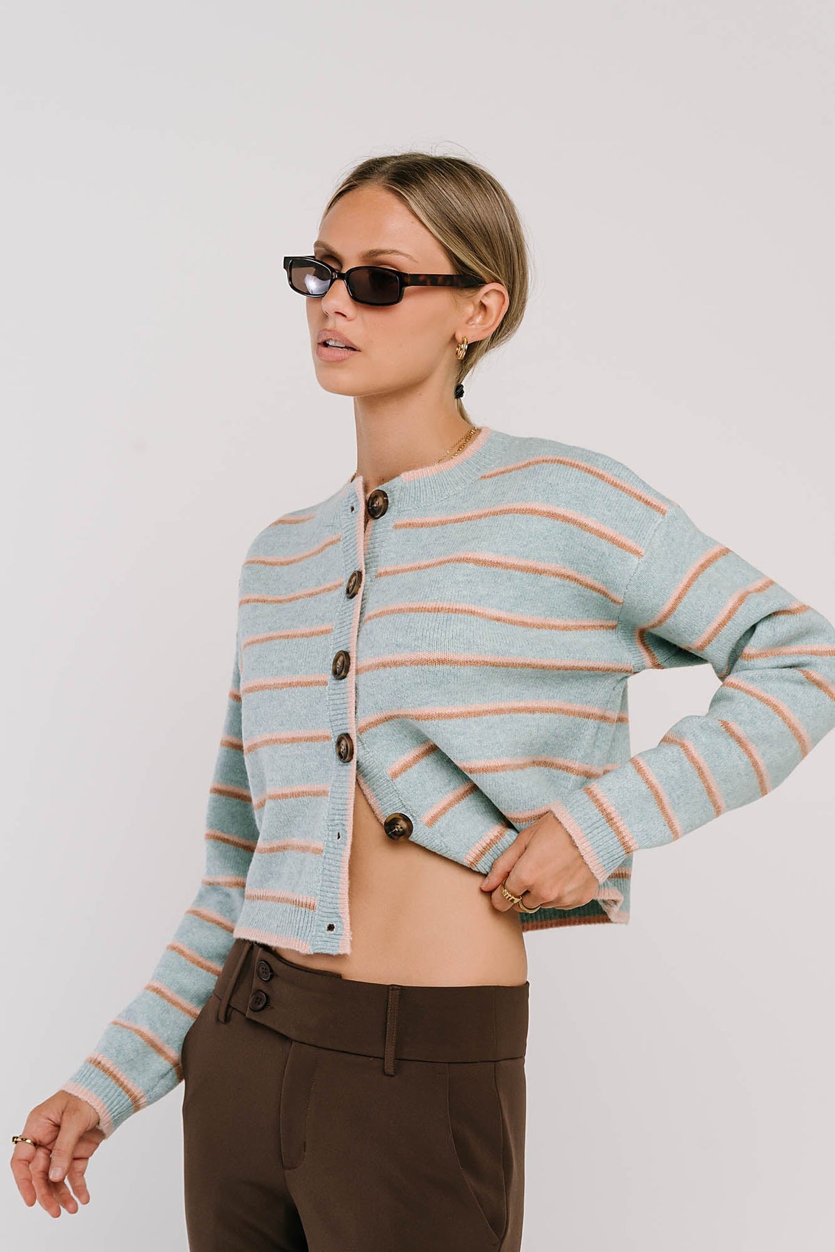 Stretch Knit Cardigan with Button Front and Ribbed Cuffs