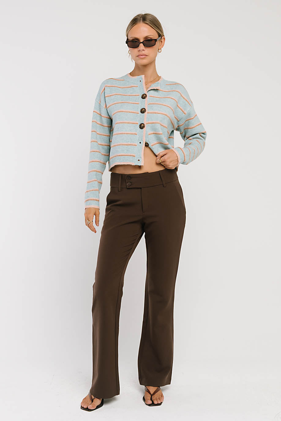 Stretch Knit Cardigan with Button Front and Ribbed Cuffs