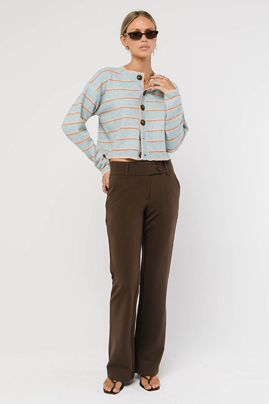 Stretch Knit Cardigan with Button Front and Ribbed Cuffs