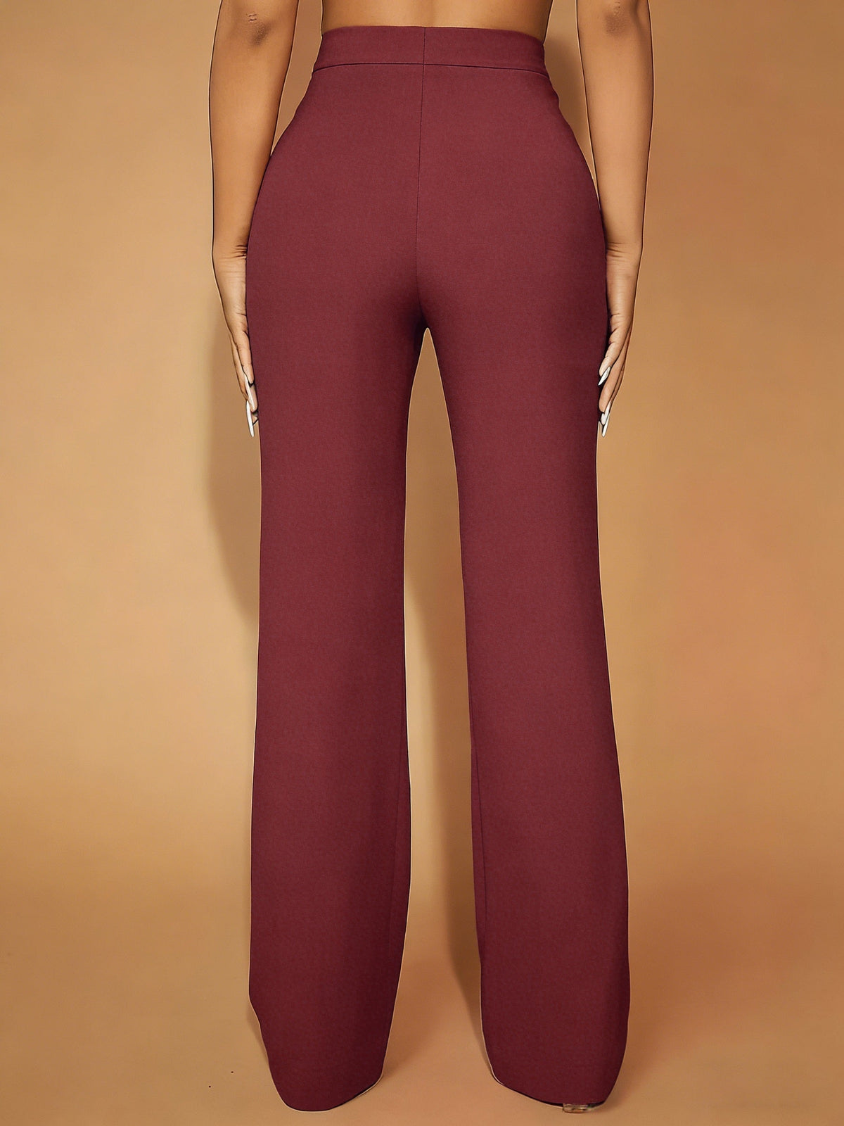 Wide Leg Trousers with Elastic High Waist and Stretch Blend Fabric