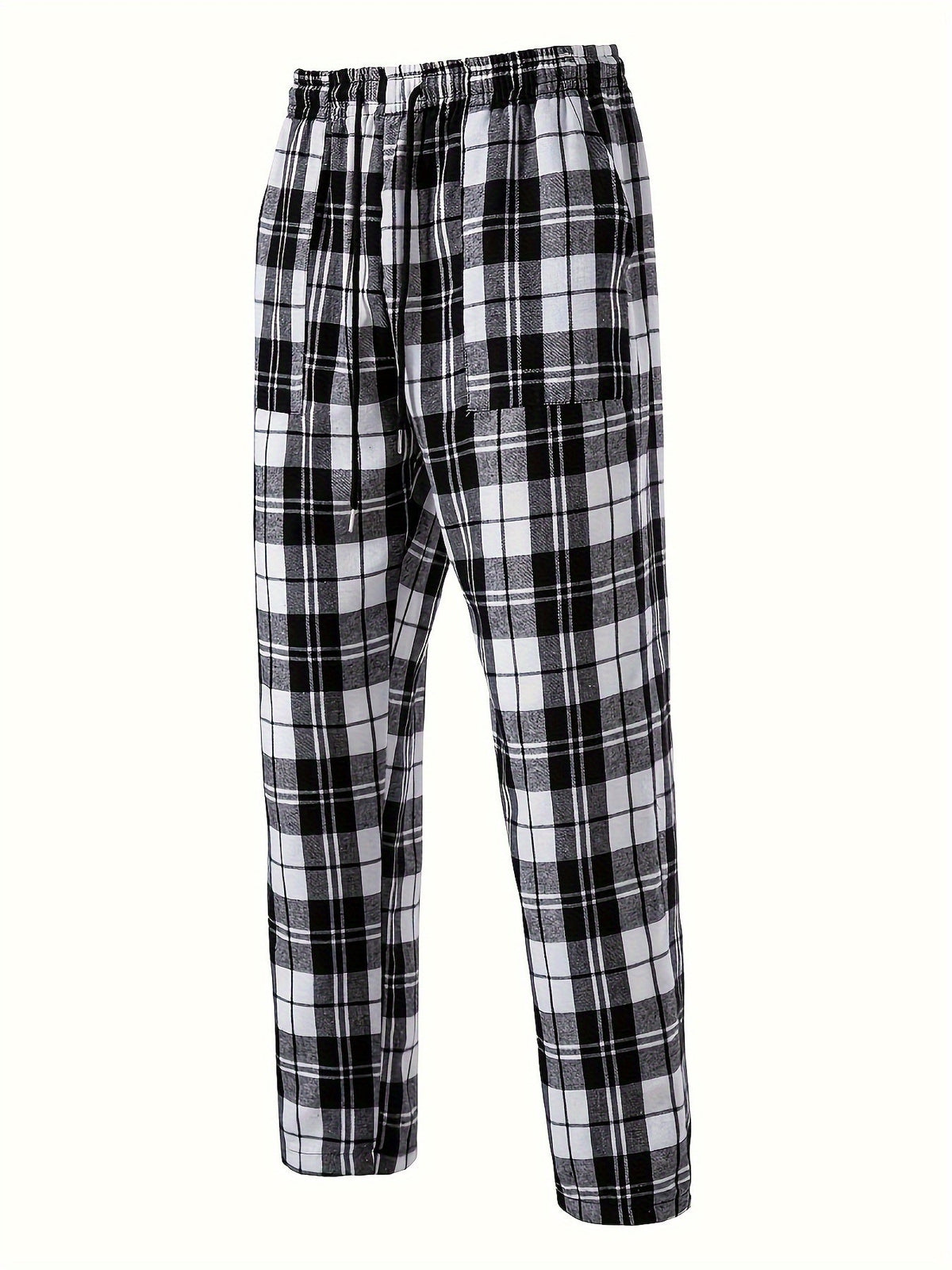 Plaid Lounge Pants with Elastic Drawstring Waist and Relaxed Leg Cut