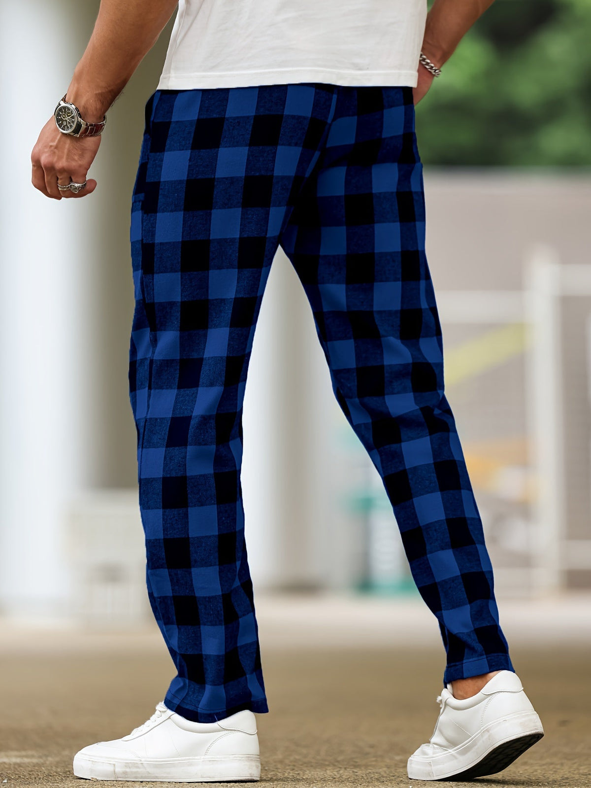 Plaid Lounge Pants with Elastic Drawstring Waist and Relaxed Leg Cut