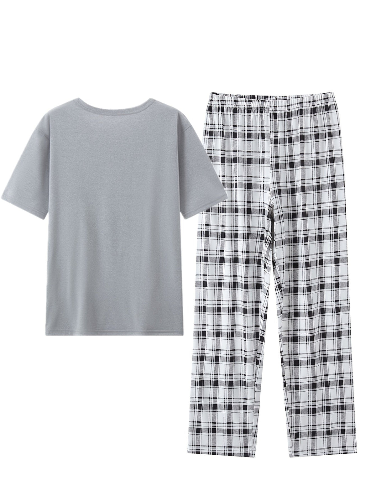 Checkered Lounge Set with Short Sleeve Top and Elastic Waist Pants