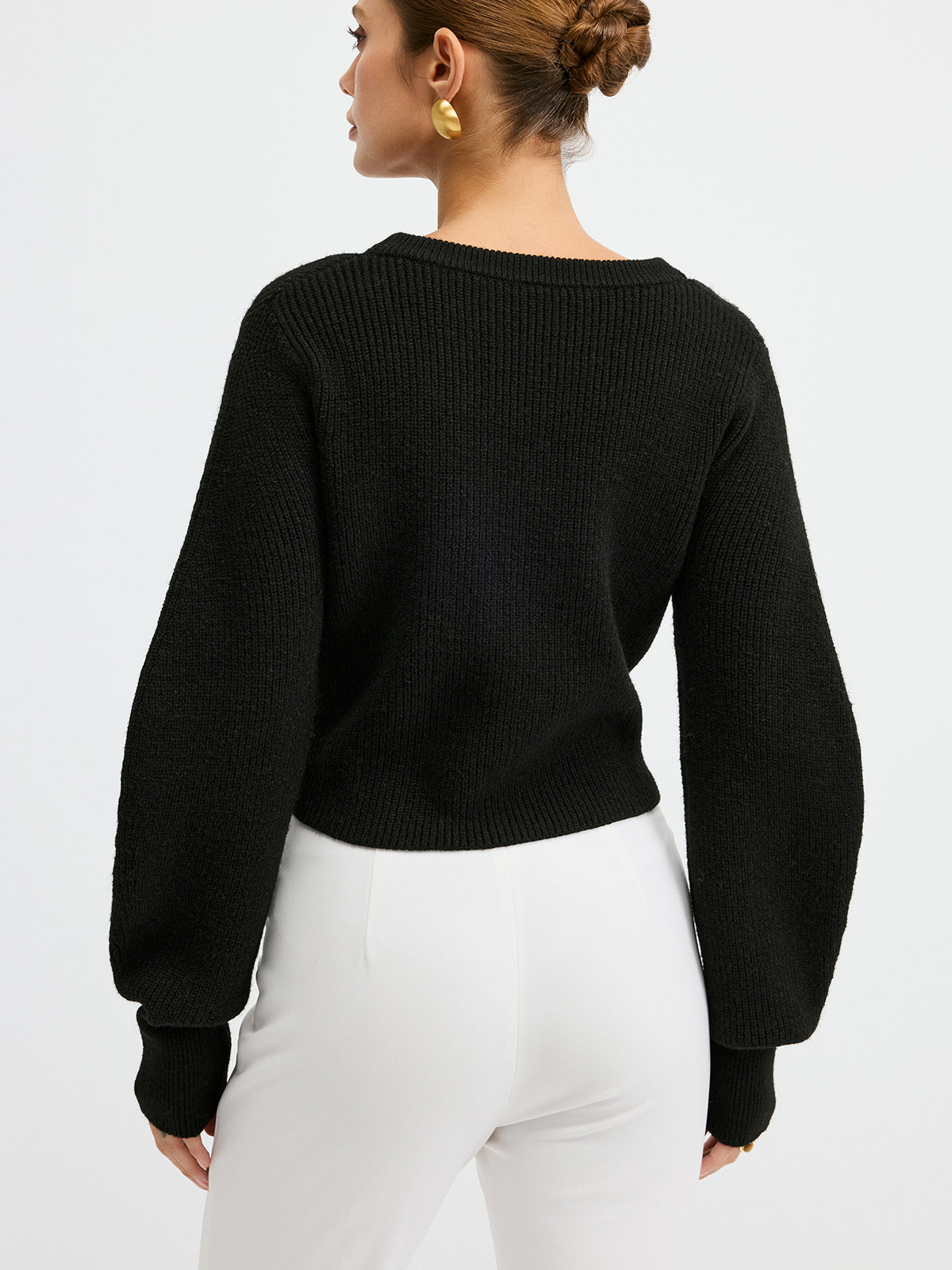 Button Front Knit Cardigan with Lace Hem and Stretch Fabric
