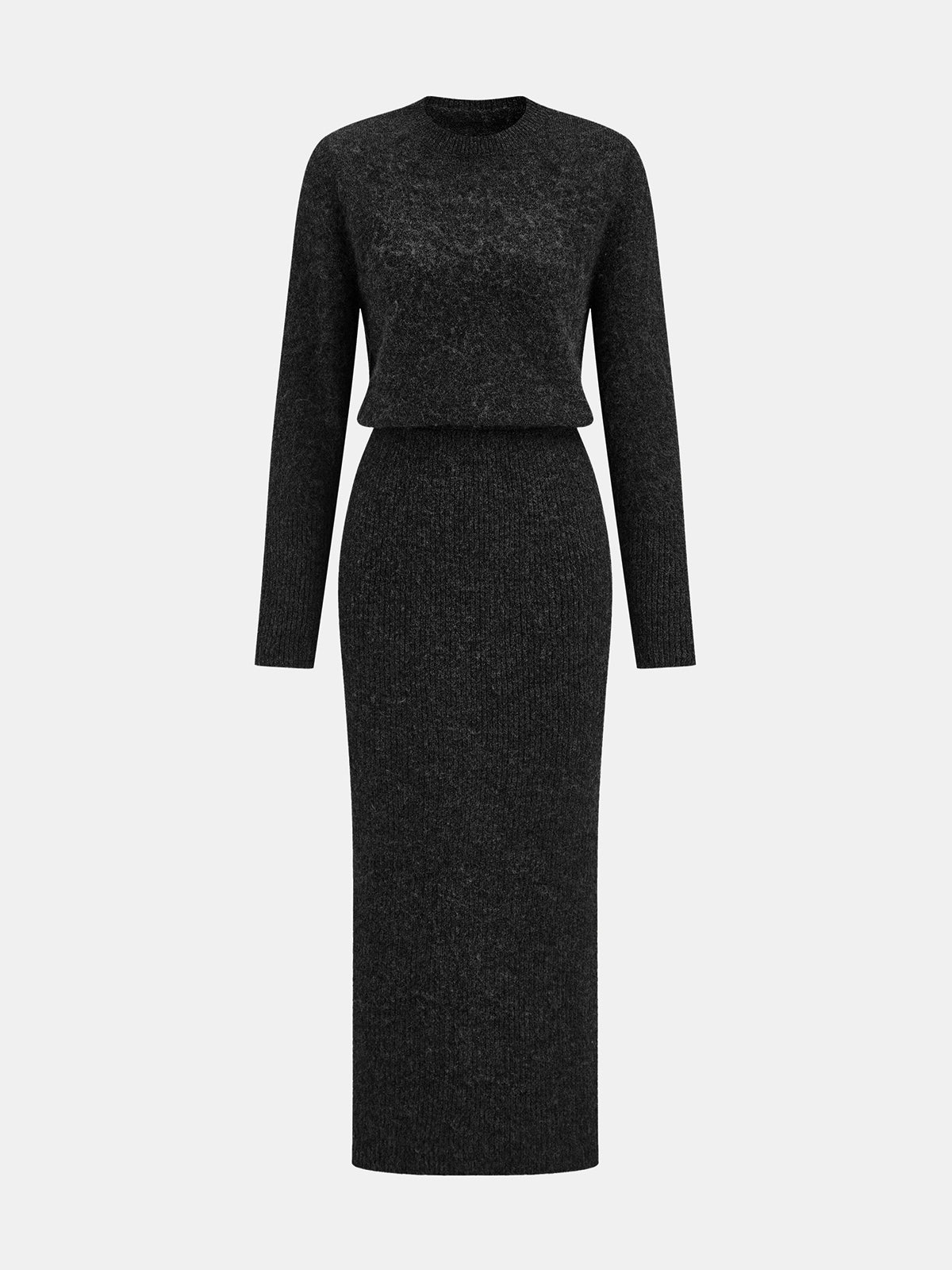 Knit Midi Dress with Medium Stretch and Wool Blend, Full Sleeves