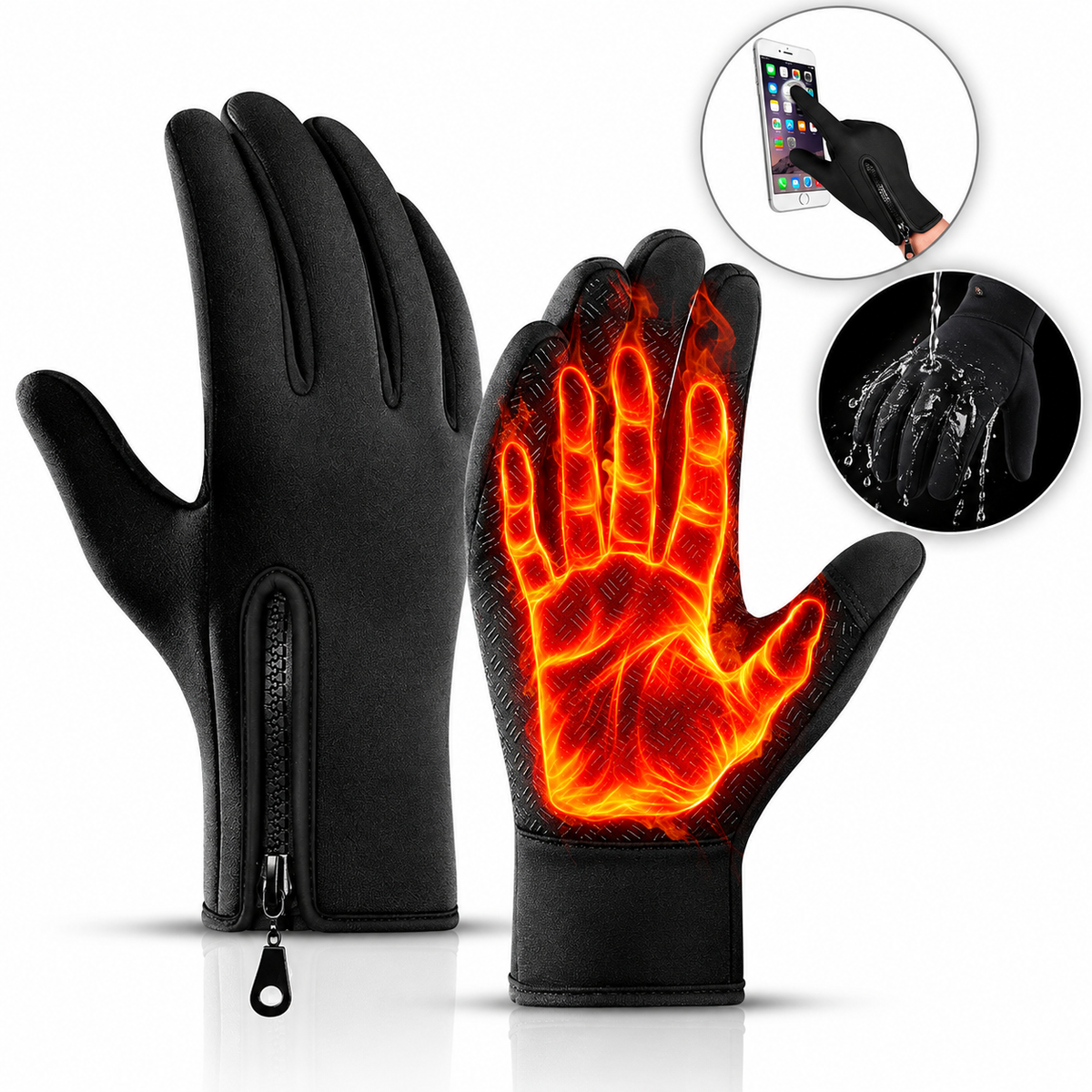 Touchscreen Winter Gloves with Triple Layer Insulation and Silicone Grip, Neoprene Full Finger