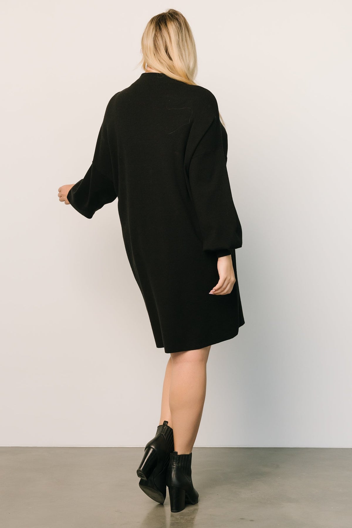 Short Sweater Dress with Mock Neck and Bubble Sleeves, Viscose Blend Knit
