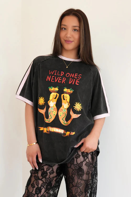 Women’s Tee Black Acid Wash, Relaxed Fit