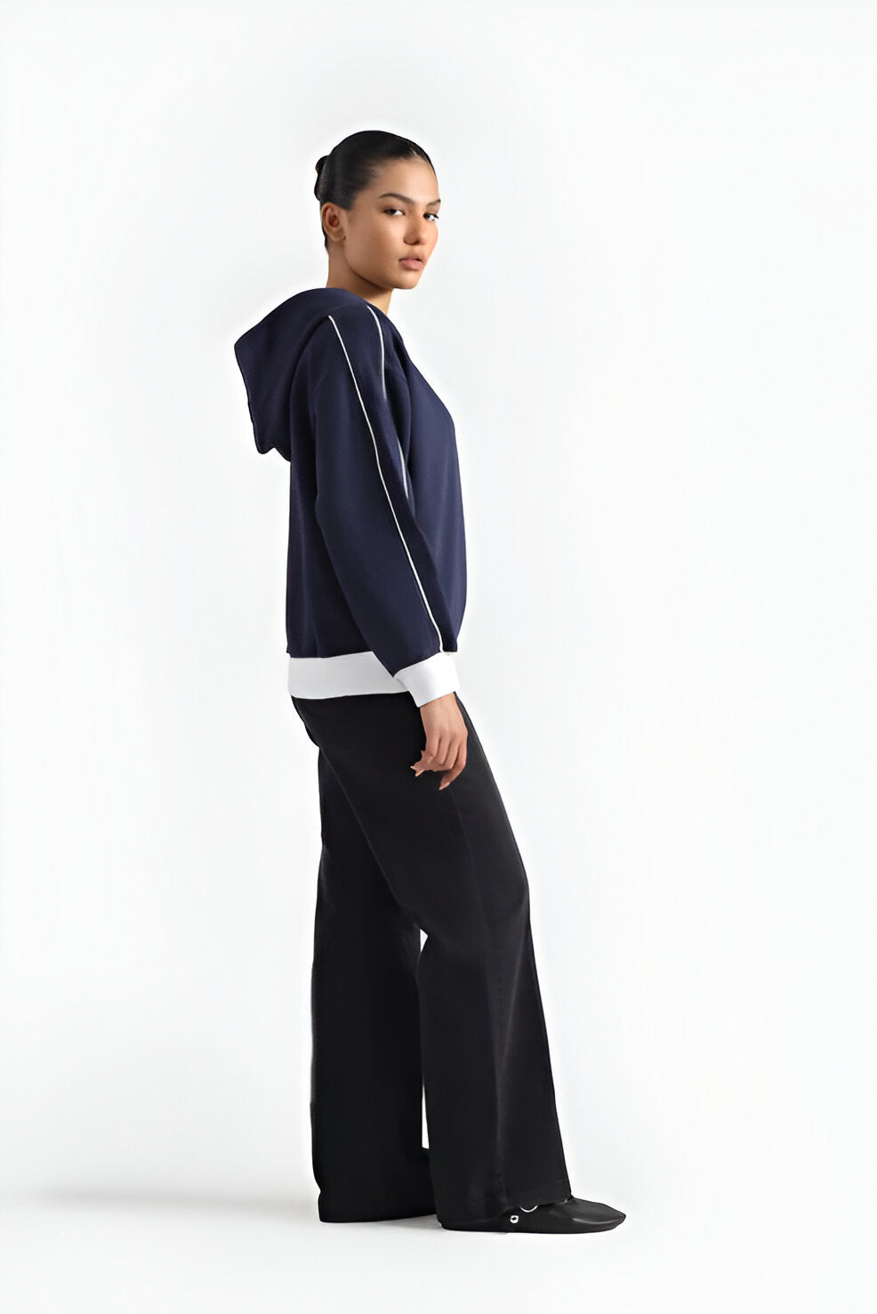 Women’s Cropped Activewear Hoodie, Contrast Stripes