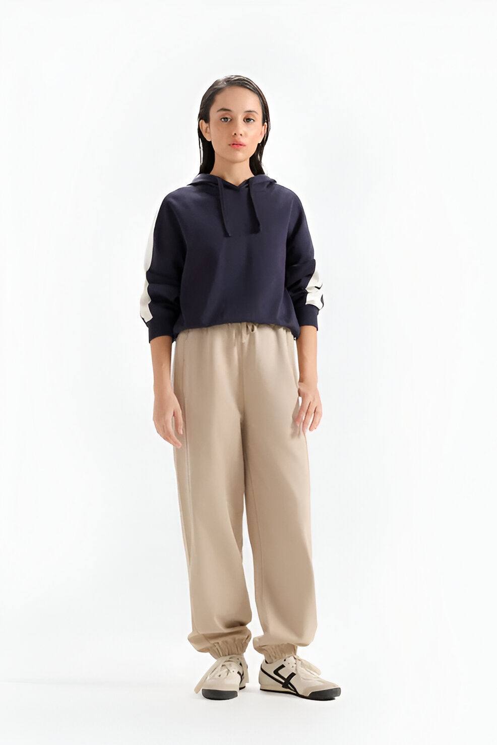 Women’s Super Cropped Basic Hoodie, Contrast Stripes