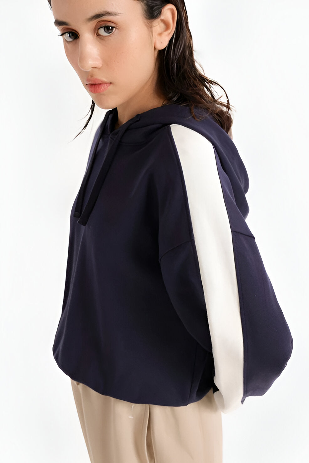 Women’s Super Cropped Basic Hoodie, Contrast Stripes