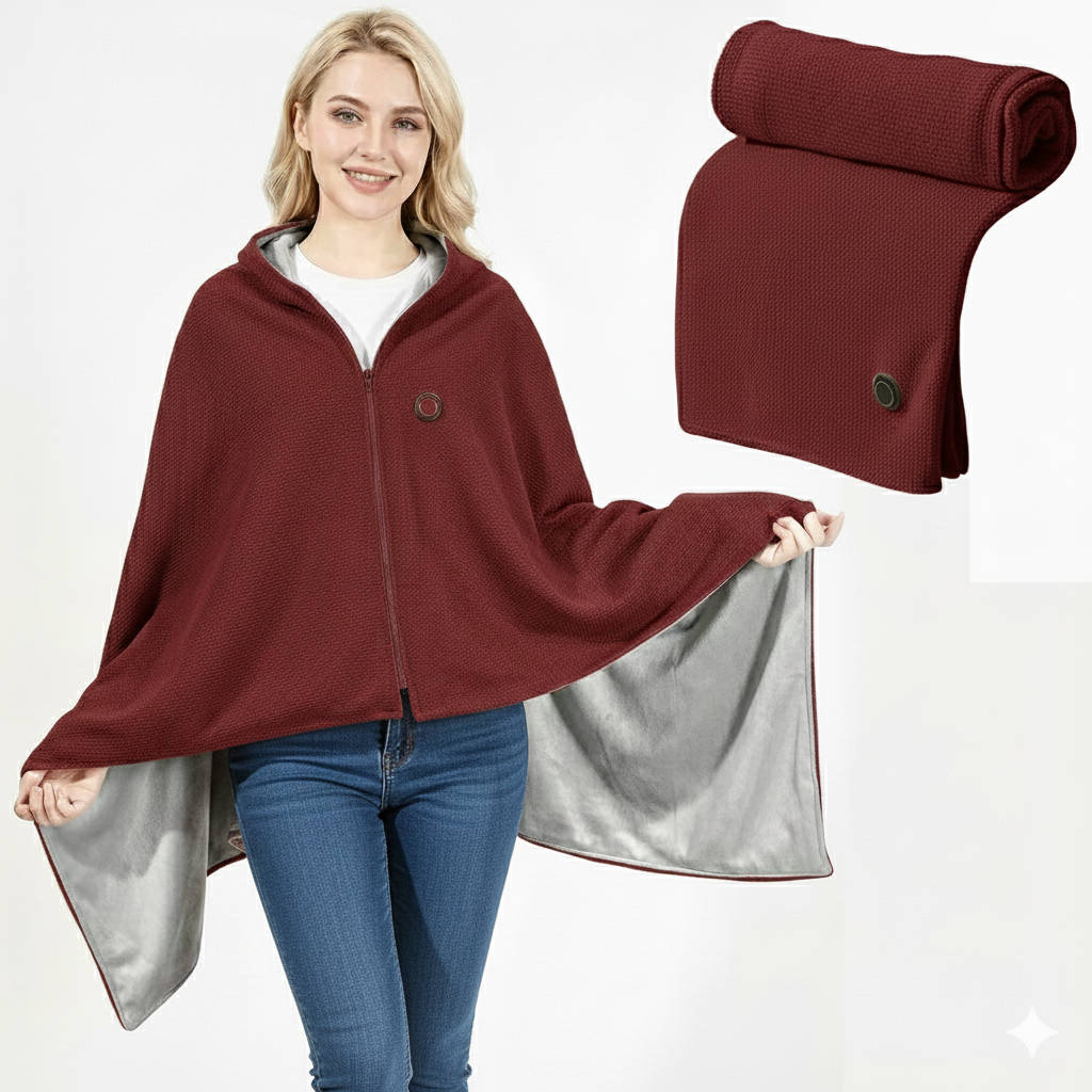 Heated Shawl Blanket with Eight Zone Carbon Fiber and Zipper Closure