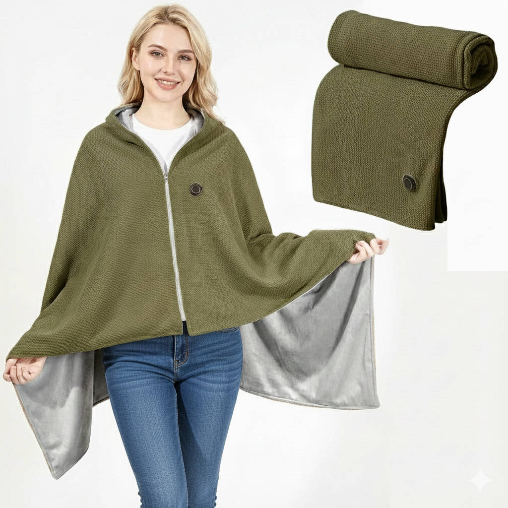 Heated Shawl Blanket with Eight Zone Carbon Fiber and Zipper Closure