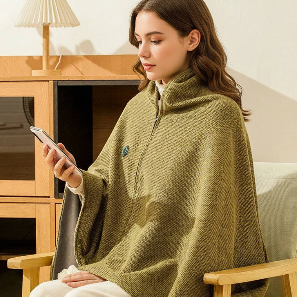 Heated Shawl Blanket with Eight Zone Carbon Fiber and Zipper Closure