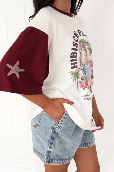 Women’s Paradise Oversized Tee Wine, Vintage Wash