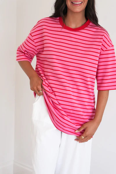 Women’s Tee Pink Stripe, Oversized