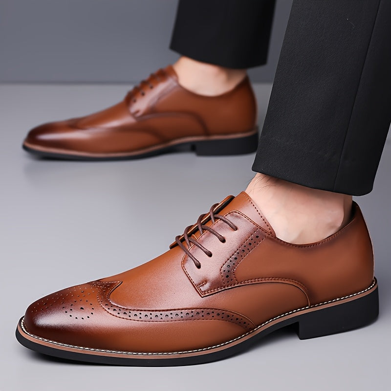 Brogue Dress Shoes with Lace Up Closure and Cushioned Insole