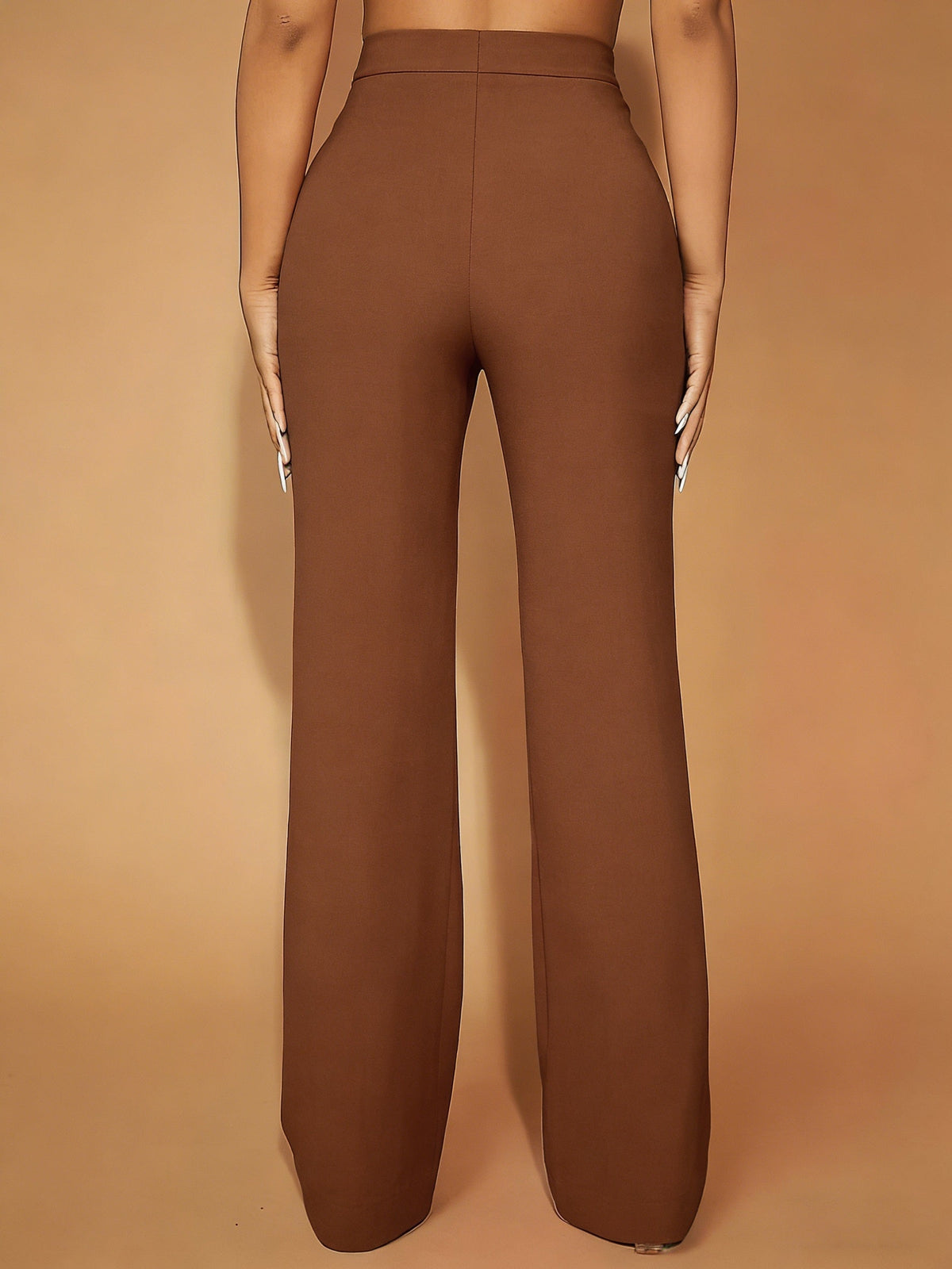 Wide Leg Trousers with Elastic High Waist and Stretch Blend Fabric