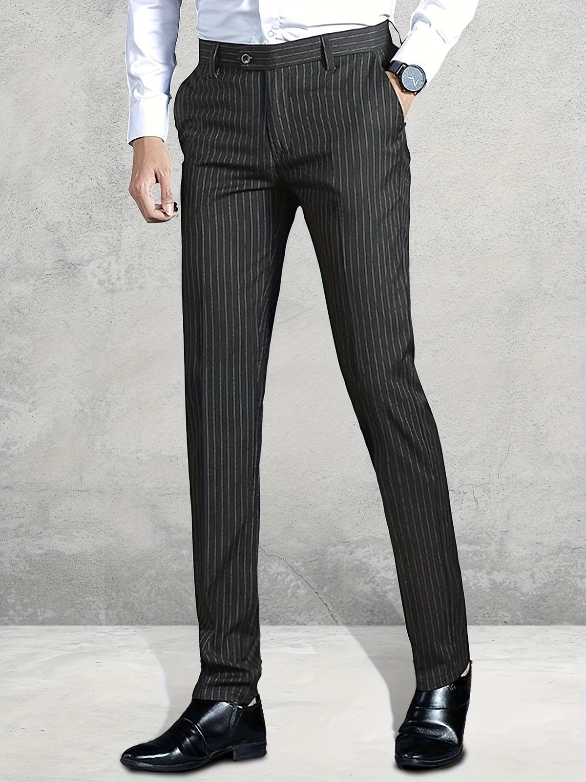 Striped Slim Fit Trousers with Belt Loops and Tapered Ankle