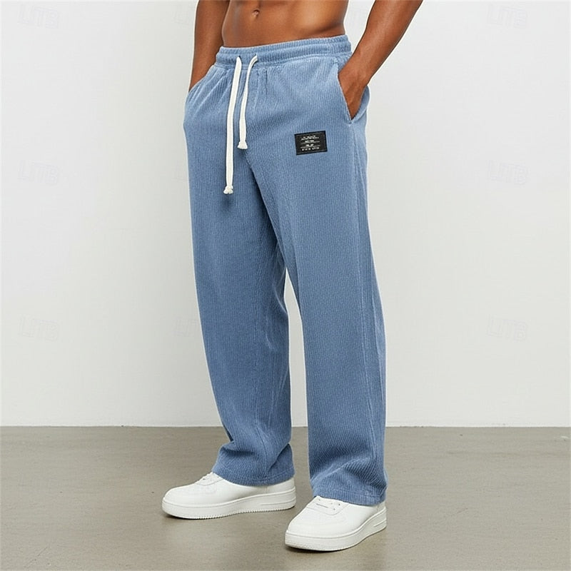 Relaxed Straight Leg Pants with Elastic Drawstring Waist and Natural Drape