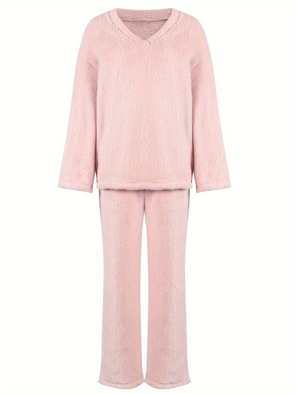 V Neck Pullover Top with Wide Leg Trousers, Two Piece Lounge Set