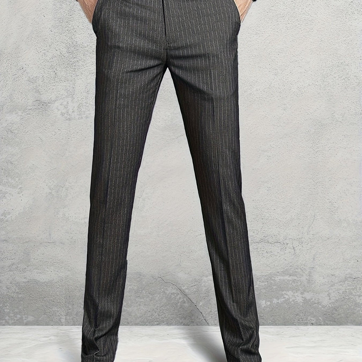 Striped Slim Fit Trousers with Belt Loops and Tapered Ankle