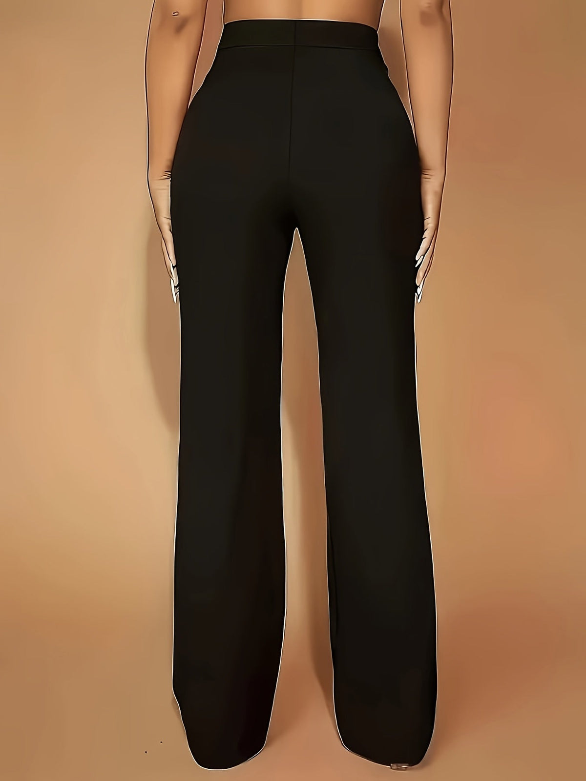 Wide Leg Trousers with Elastic High Waist and Stretch Blend Fabric