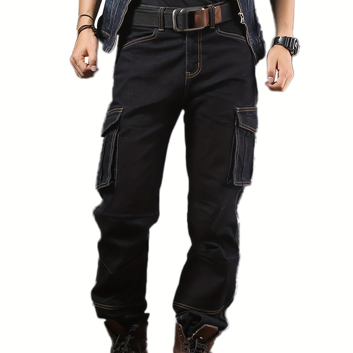 Cargo Pants with Multiple Pockets and Relaxed Fit, Reinforced Stitching