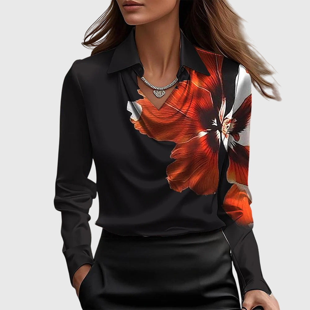 Draped Neckline Blouse with Relaxed Silhouette and Soft Fabric