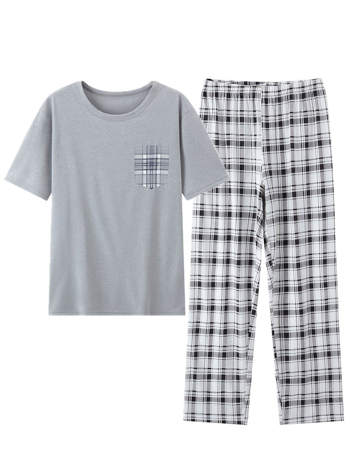 Checkered Lounge Set with Short Sleeve Top and Elastic Waist Pants