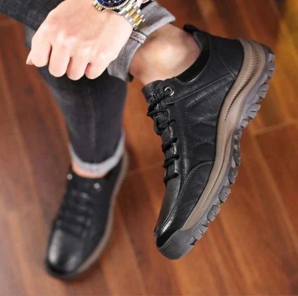 Mens Arch Support Shoes with Cowhide Upper and Moisture Blocking Construction