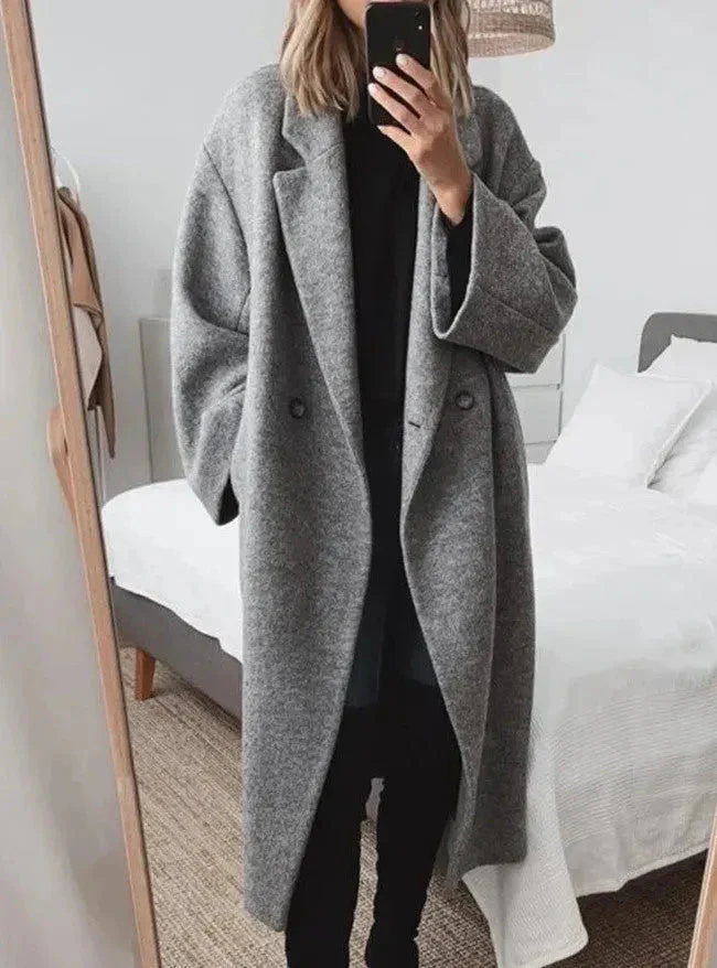 Oversized Lapel Coat with Polyester Blend and Stretch Fit for Women