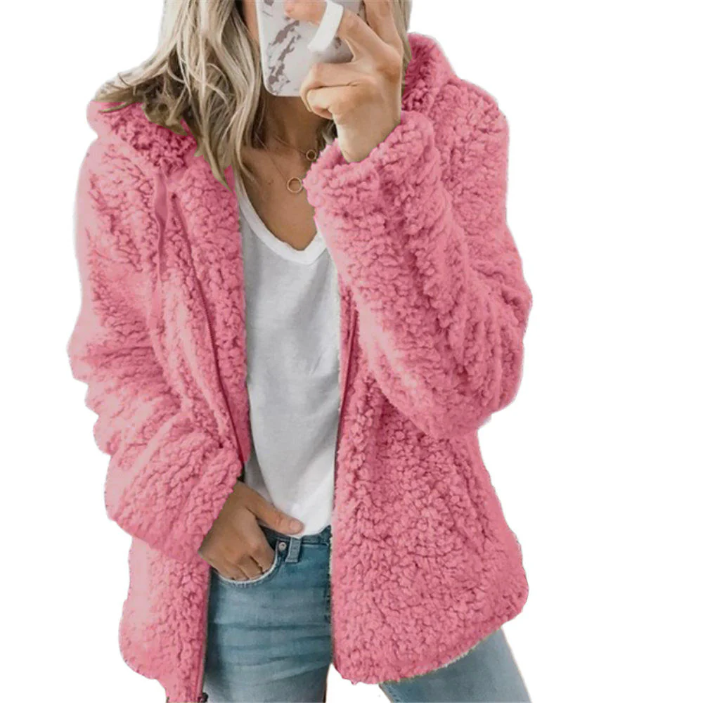 Fleece Teddy Coat with Full Zip Front and Dual Side Pockets