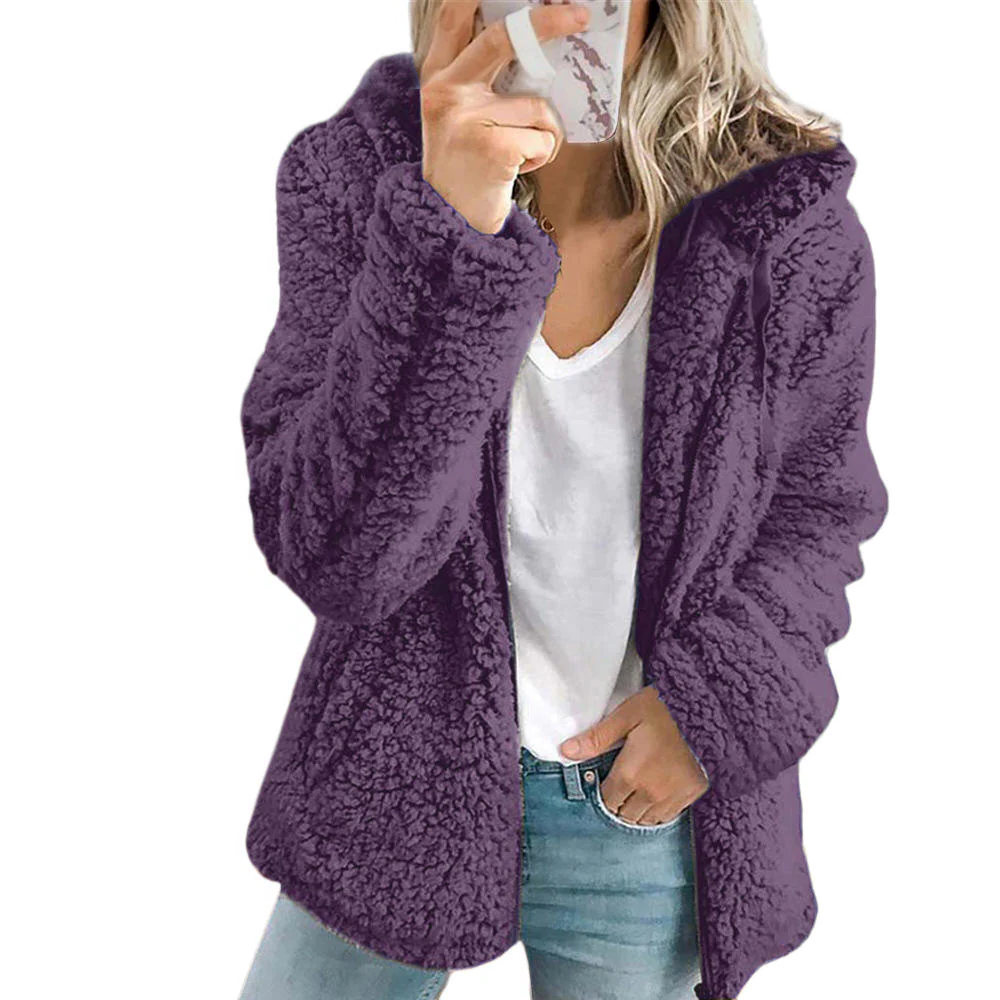Fleece Teddy Coat with Full Zip Front and Dual Side Pockets