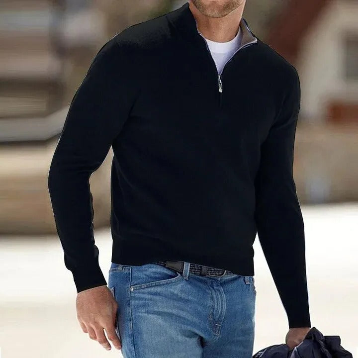Mens Long Sleeve Pullover Sweater with Close Fit and Wrist Coverage