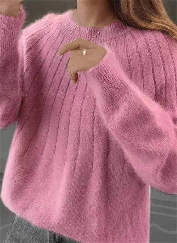 Womens Knit Pullover Sweater with Ribbed Cuffs and Heat Trapping Fabric