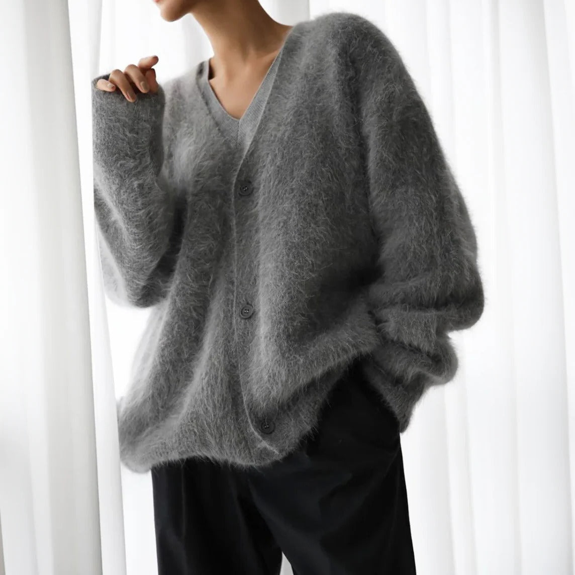 Womens Wool Sweater with Round Neckline and Long Sleeves
