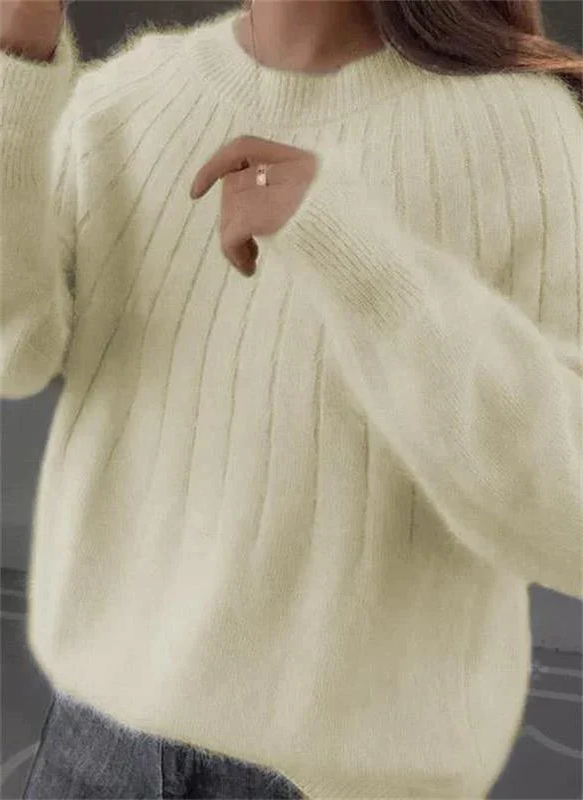 Womens Knit Pullover Sweater with Ribbed Cuffs and Heat Trapping Fabric