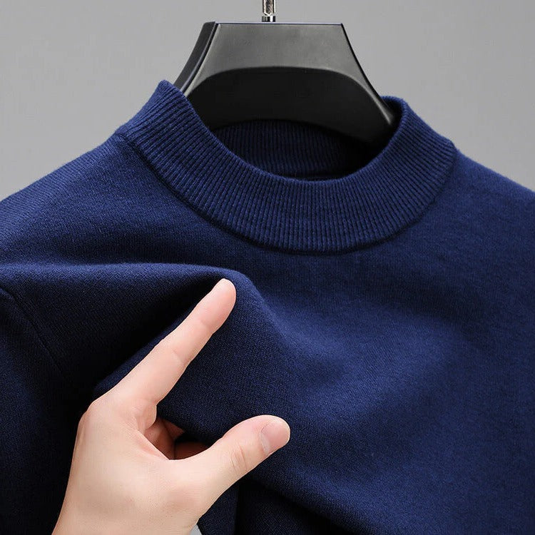 Mens Crew Neck Pullover Sweater with Ribbed Cuffs and Hem