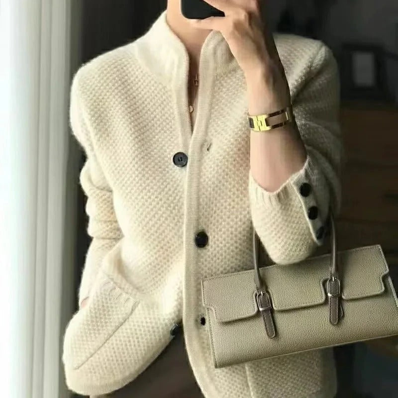 Knit Sweater Jacket with Front Closure and Side Pockets for Winter
