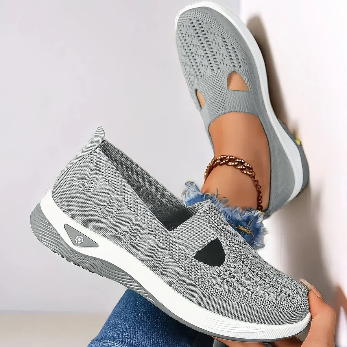 Womens Slip-On Mesh Shoes with Memory Foam and Triple Arch Support