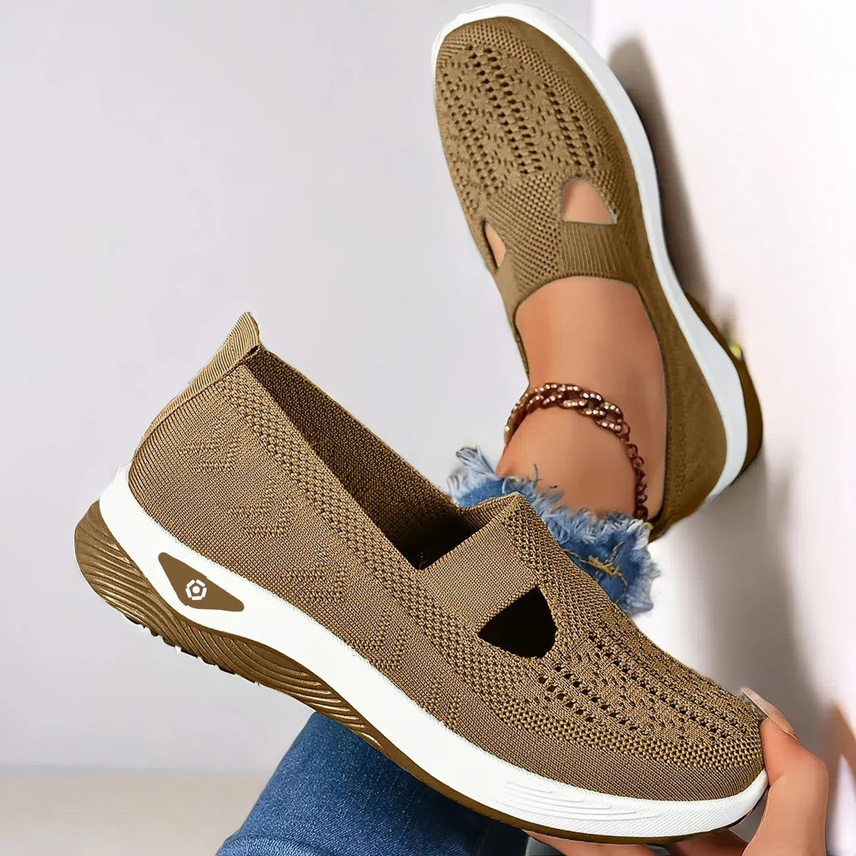 Womens Slip-On Mesh Shoes with Memory Foam and Triple Arch Support
