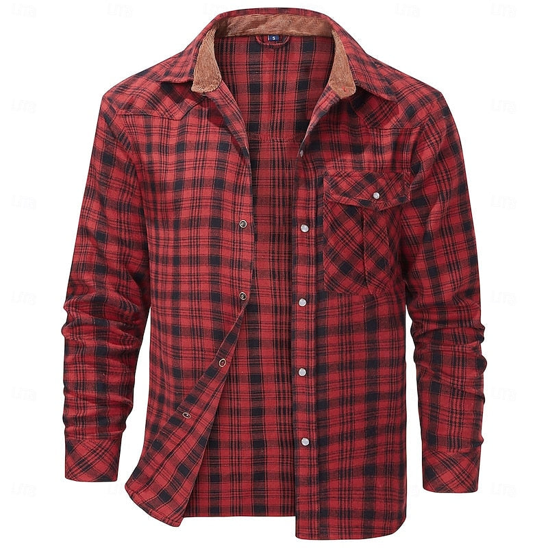 Plaid Overshirt with Lined Collar and Snap Front Closure, Dual Chest Pockets