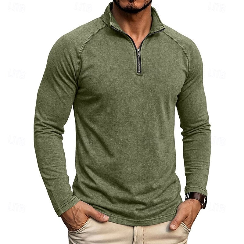 Mens Zip Collar Top with Relaxed Fit and Soft Draping Fabric