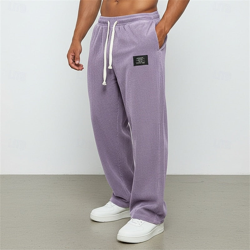 Relaxed Straight Leg Pants with Elastic Drawstring Waist and Natural Drape