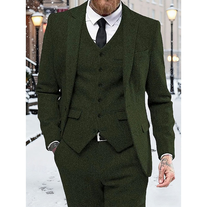 Mens Three Piece Suit with Single Breasted Jacket and Tailored Waistcoat